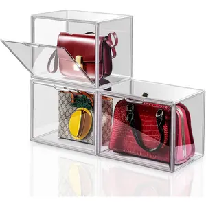 Purse Organizer for Closet, Purse Storage Organizer for Handbag Organizer, Clear  Display Case with  Door, Plastic Storage Bins for Book, Collectibles,  (3 Pack)