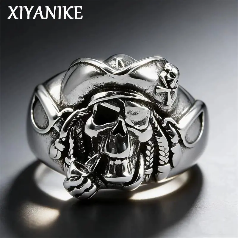 Punk Thai Silver Pirate Skull Adjustable Finger Rings For Men Women Fashion New Jewelry Gift Party кольцо