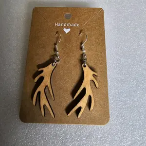 96) Wood Antler Earrings