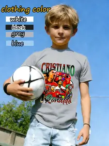C Ronaldo Kids Portugal Football T-Shirt, Sporty Fitted Short Sleeve Graphic Fashion Tee, Boy Fanwear, Cristiano Ronaldo Celebration Print