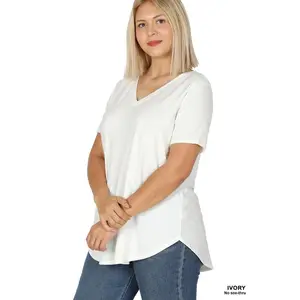 ZENANA Plus Short Sleeve V-Neck Round Hem Top