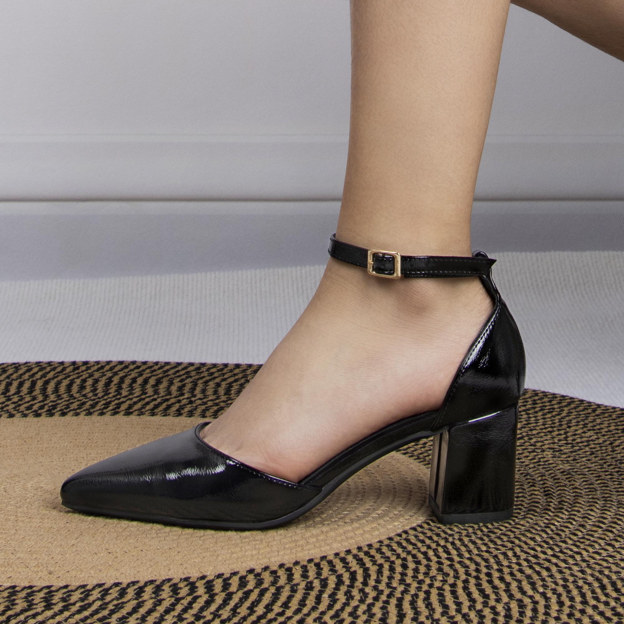 Women's Pointed Toe High Heels, Trendy Ankle Buckle Strap Chunky Heels, Versatile Dress Office Shoes 2.4 Inch