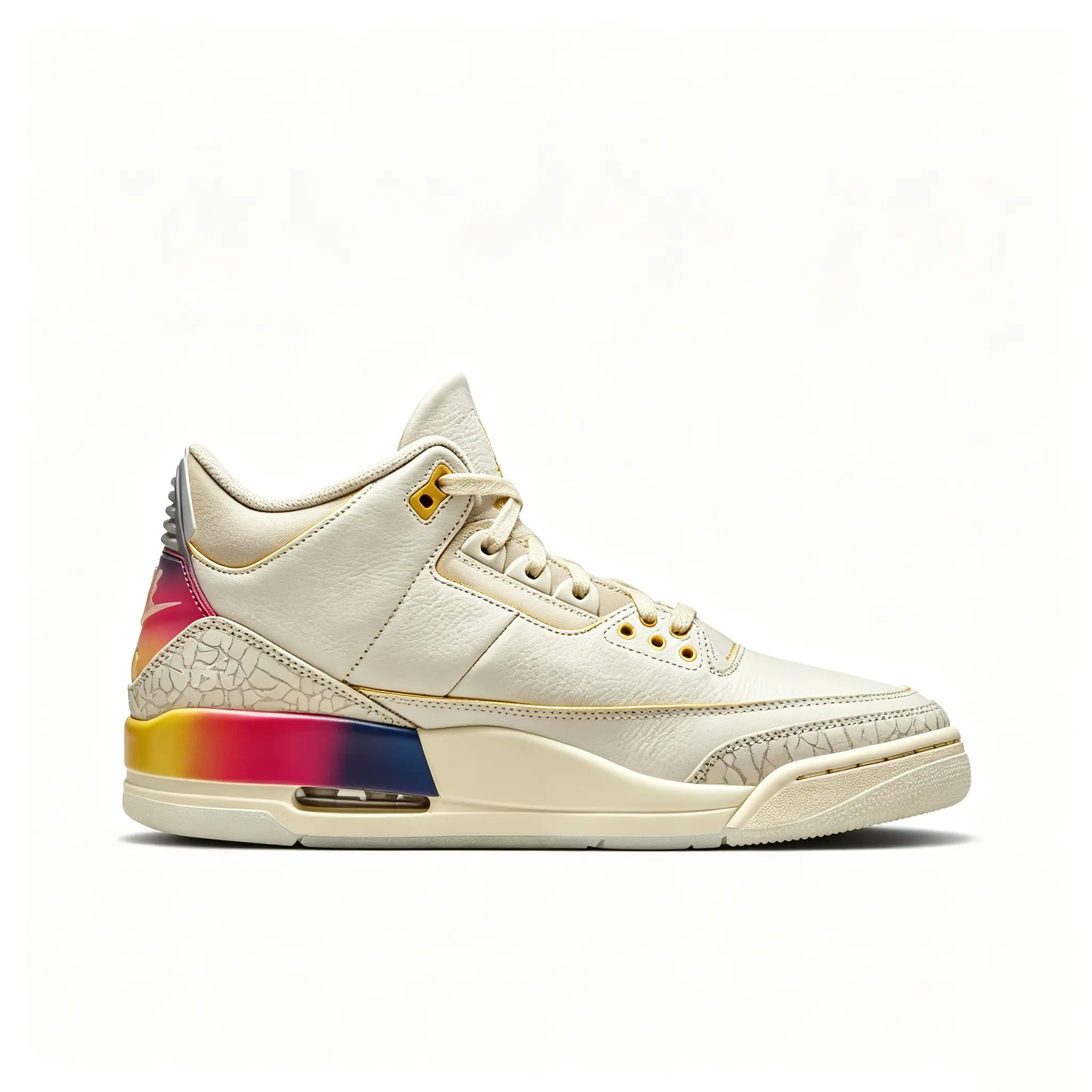 Cream Rainbow Gradient Leather Mid Top Casual Sneakers, Retro Street Shoes for Men Women