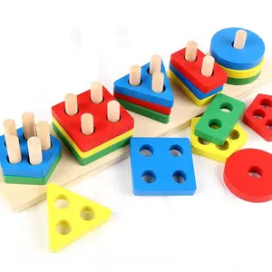 1 Set of 5 Color Geometric Shape Sorting Sticks Blocks, Color and Shape Cognitive Sorting Game, Perfect Birthday and Christmas Gift for Kids