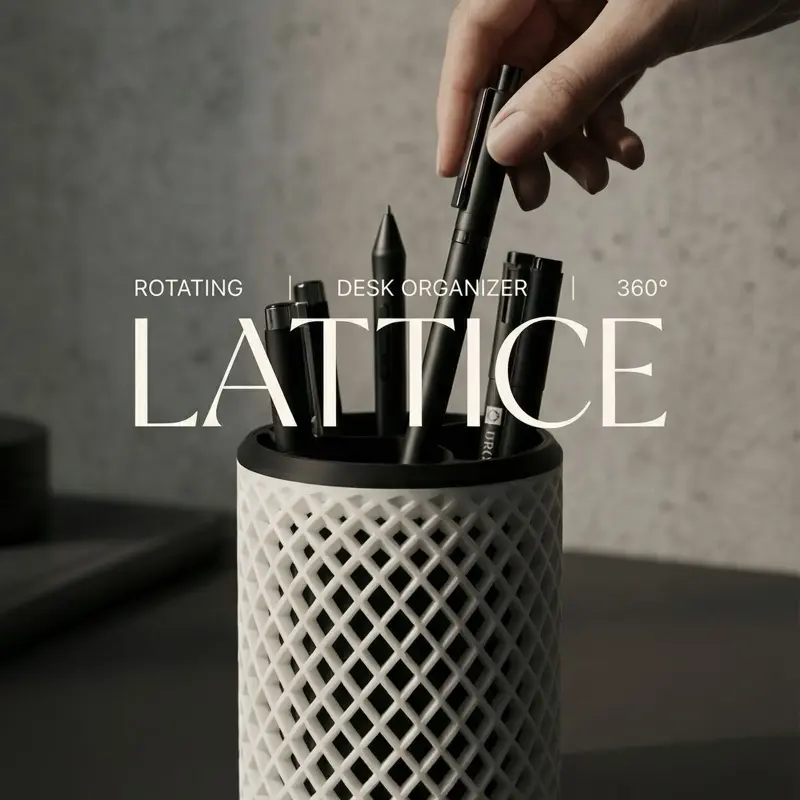 360 Rotating Lattice Desk Organizer - Spinning Pen Holder Modern Office Accessory