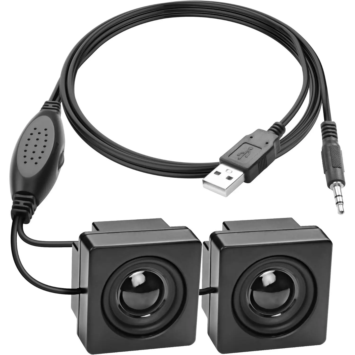 Portable Compact Hidden Mini USB-Powered Stereo Speakers - 3.9ft Cable, 3.5mm TRS Volume Control, Plug-and-Play Audio Device with Easy Connection for Study, Phones, Tablets, Computers, Streaming Devices