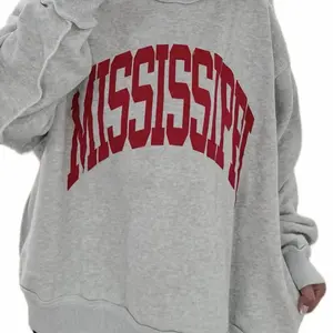 Mississippi Oversized Sweatshirt - Gray with Red Arch Logo - Comfortable & Stylish for Everyday Wear