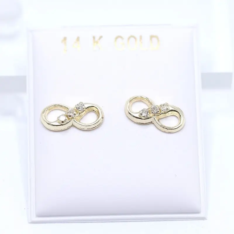 14KT Gold Infinity Stud CZ Screw on Earrings