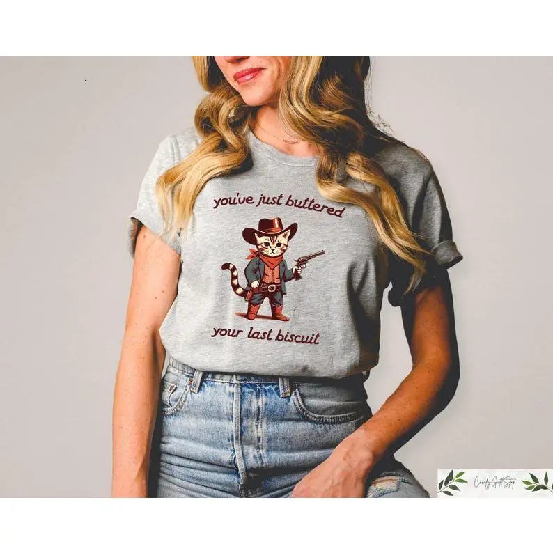 Meowdy Partner T-Shirt – Funny Cowboy Cat Tee, You've Buttered Your Last Biscuit Shirt, Cozy Meme Sweatshirt