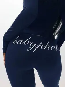 BABYPHAT Women's Pull On Flare Leggings With Stylish Text Print Casual Everyday Wide Leg Pants