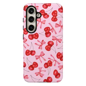 Cute Pink Cherry & Bow Phone Cases , Shockproof Rugged Cover Dual Layer Soft TPU Hard Bumper Shell for Samsung S26 S25 S24 S23 S22 S21 NOTE20 Ultra A71 A56 A36 Plus FE A06 A13 A14 A15 A16 A23 A25 A26 A34 A52 A53 A54 A55 Edge Girly