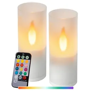 Flameless Color Changing LED Pillar Candles 2-Pack | With Remote & Timer, Realistic 3D Wick - Great for Home, Wedding Table, Lounge & Outdoor Decor