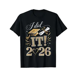 Class of 2026 "I Did It" Unisex Round Neck Cotton T-Shirt - Breathable All-Season Sports Top, Fit Casual Outdoor Everyday Wear