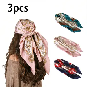 1/3PCS Women's Head Scarf, Luxury Chain Print Design Scarf Set - Elegant Hair Wrap | Multi-purpose Square Scarf, Can be Used as Headwear and Clothing Accessories