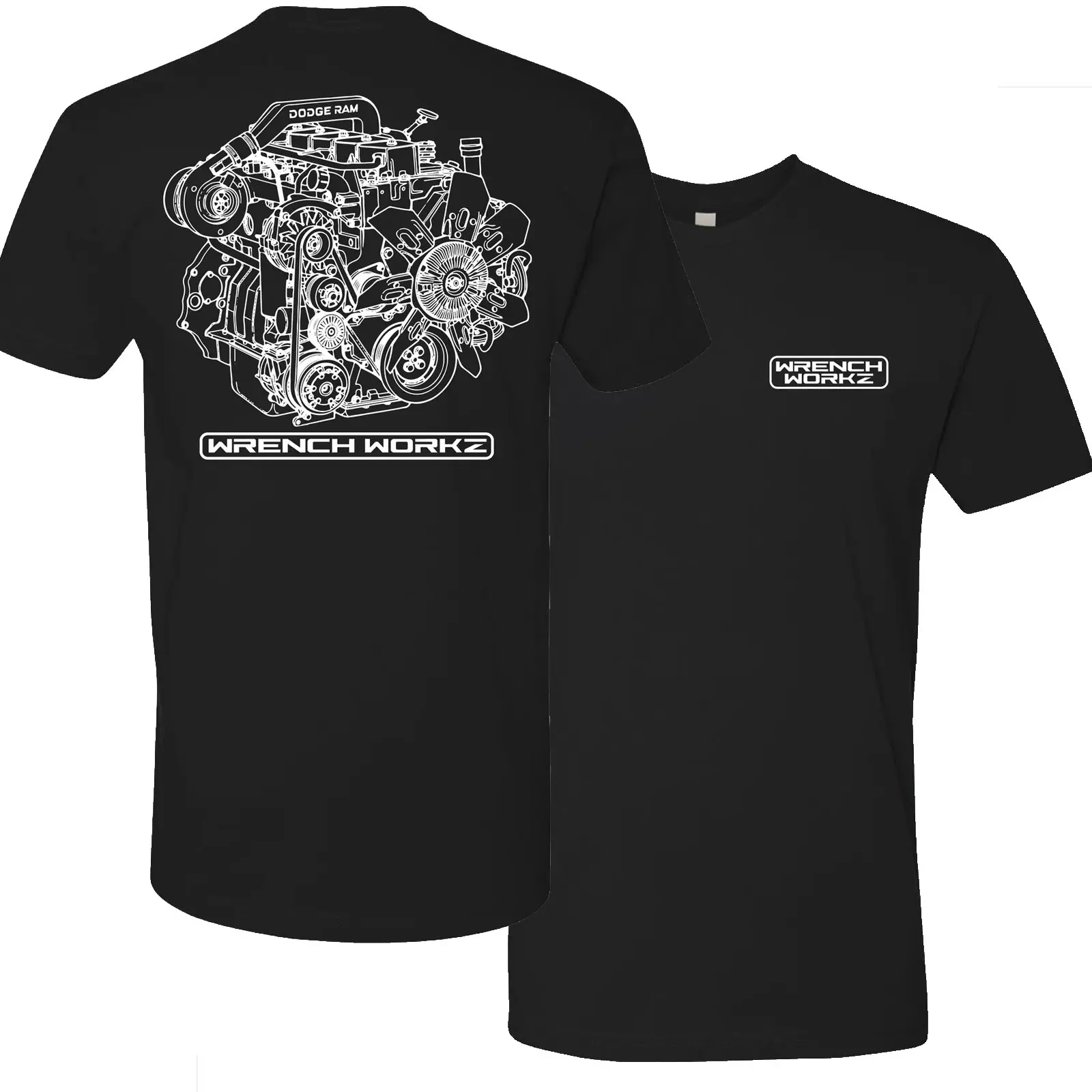 Wrench Workz Dodge Ram 12 Valve Engine Blueprint T-Shirt Diesel Truck Mechanic Graphic Tee