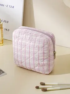Cute Plaid Pattern Makeup Bag, Embroidered Butterfly Knot Lipstick Pouch, Makeup Organizer Pouches, Portable Handheld Cosmetic Organizer, Cosmetic Travel Bags, Birthday Gift for Girls, Makeup Storage Organizer