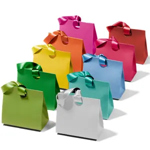 Vitalizart Reusable Paper Gift Bags With Satin Ribbon Handles Assorted Colors Bulk Eco Friendly Goodie Bags for Birthday Bridal Shower Party Favors Christmas Gift Wrap Various Sizes Packs