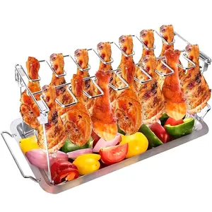 1pc, Foldable Chicken Leg Wing Rack Chicken Leg Roaster, Upright Roaster for Smoker Grill, Oven, BBQ Accessory, Ideal for Picnics, Camping, Barbecue