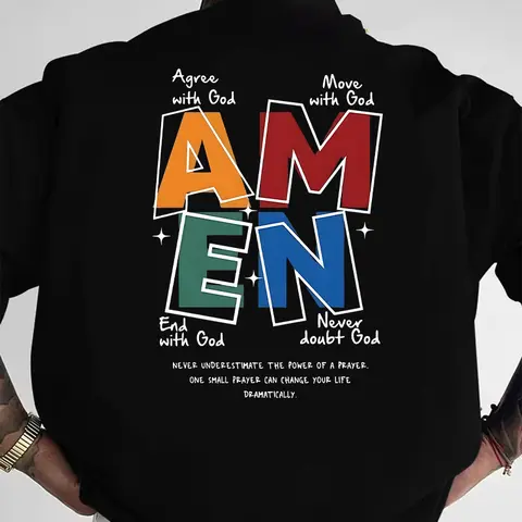 AMEN Acronym Graphic Sports Top - Unisex Christian Classic Short Sleeve Soft Cotton Crew Neck Streetwear, Casual Fade-Resistant Digital Print Clothing, All-Day Ease Gift (Refer to Size Chart)