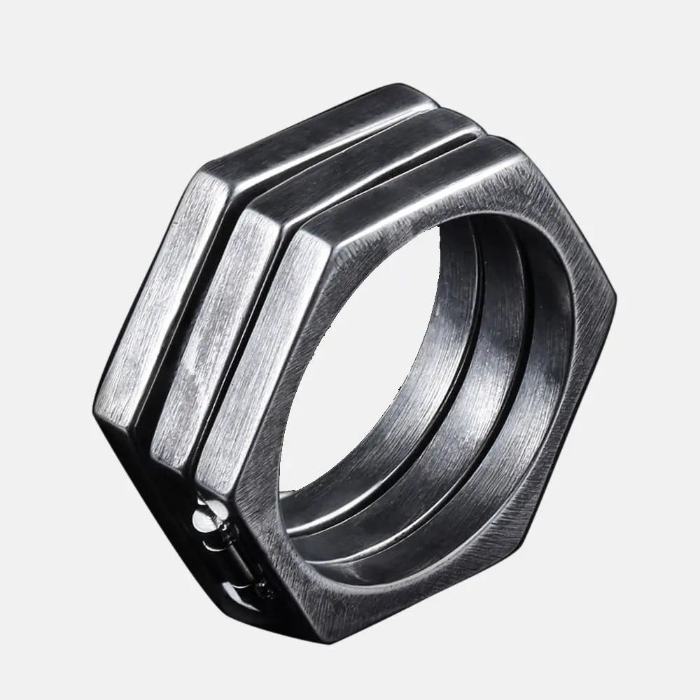 GTHIC Retro Hexagonal Folding Stainless Steel Punk Ring, Men's Accessories, Accessories Adults, Unique Gifts for Man, Unisex Daily Wear Jewelry