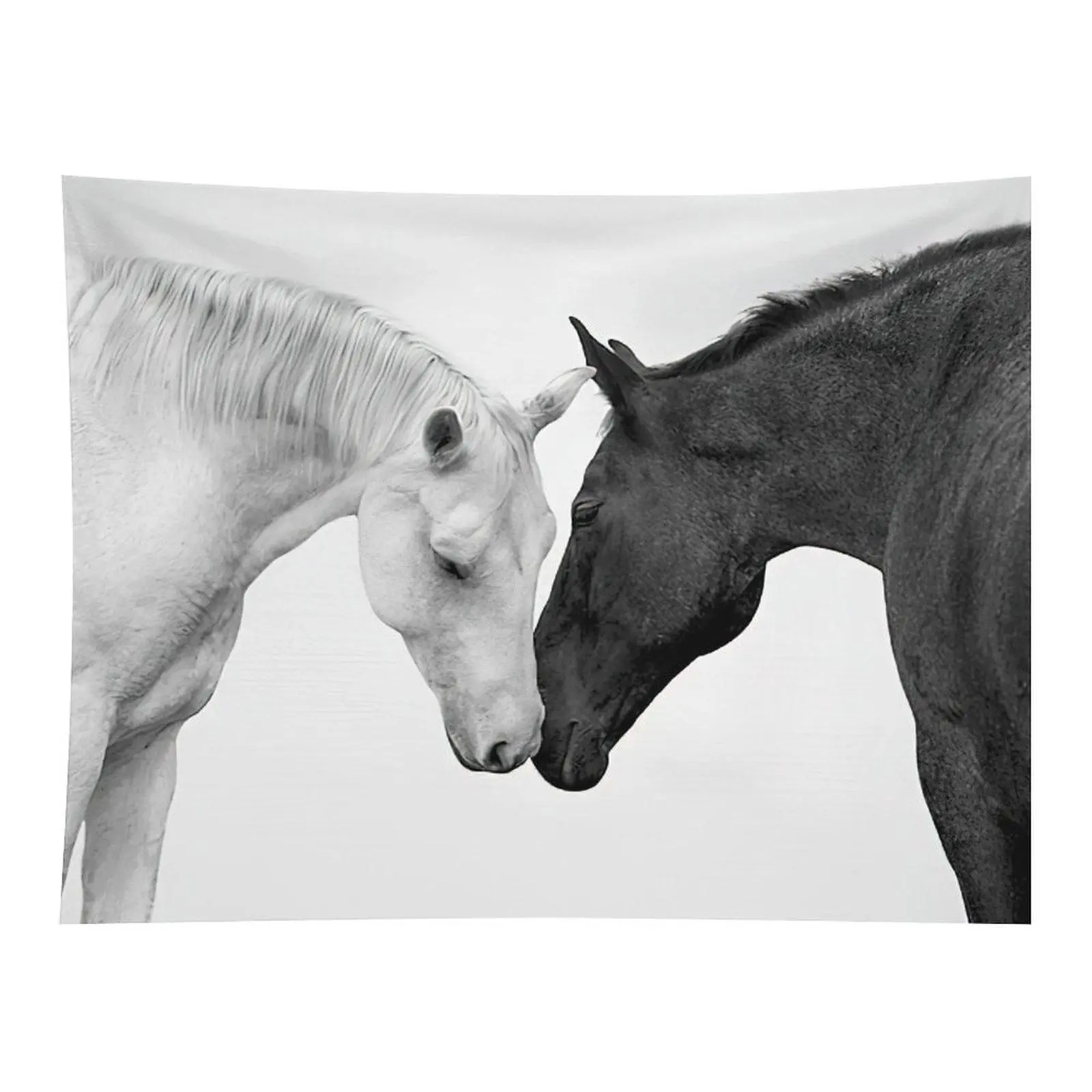 Minimalist Black and White Horses Tapestry, Polyester Equine Wall Decor Wall Art, Machine Washable Living Room Warmth Adder Home Decor