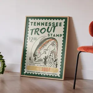 Trout Fish Vintage Poster Art Retro Fishing Print Cabin Wall Decor Outdoor Sports Fisherman Illustration Tennessee Trout Printable Wall Art | Unframed C