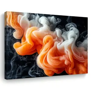 Room Decor Abstract Smoke Art Canvas Print, Orange-White Smoke Pattern Wall Decor, Other Material, Woven,  with Wooden Frame, for Home Office, Living Room, Bedroom, Ideal for Wedding, Birthday, Bachelor Party, First Communion Artistic Poster Decorative