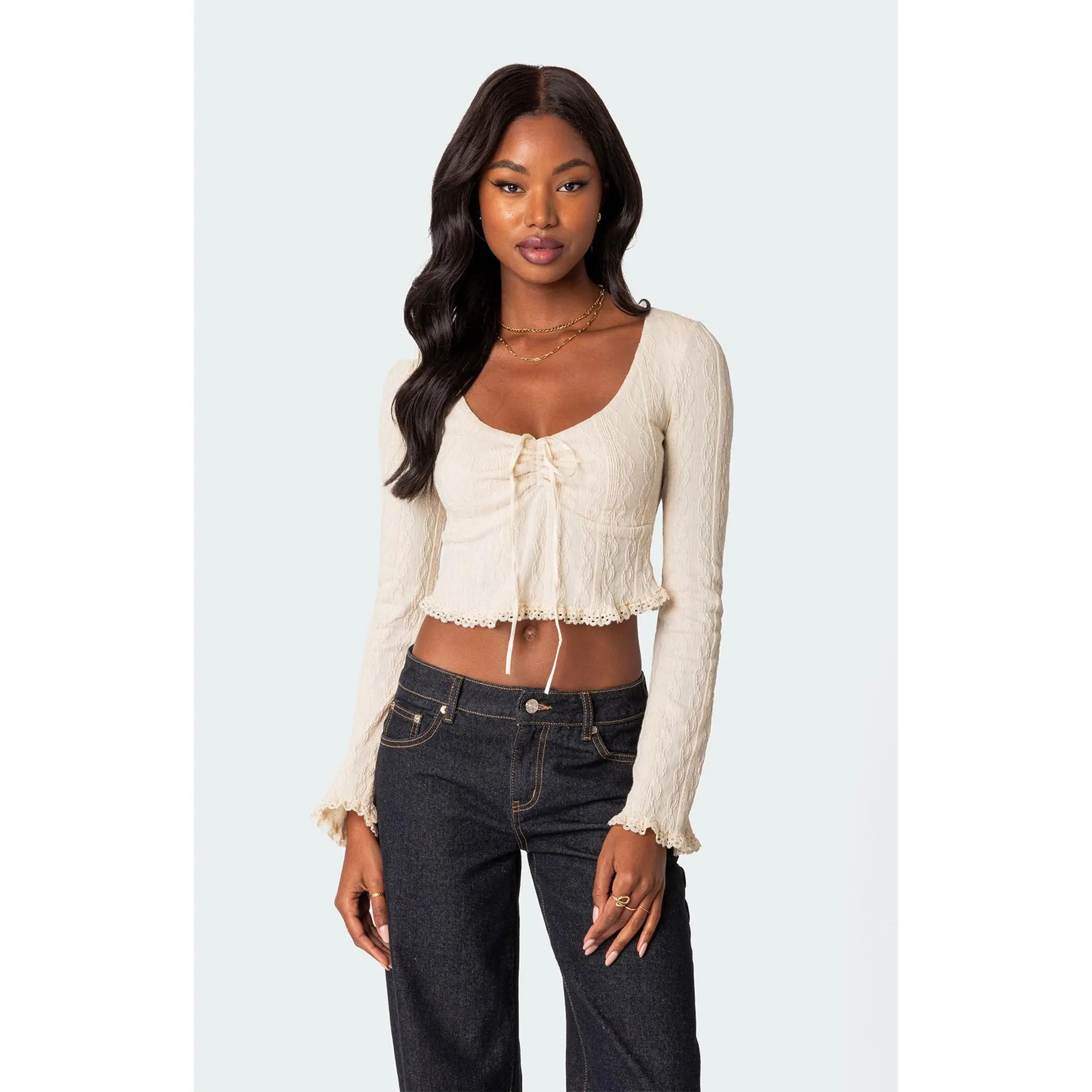 Edikted Women's Lacey Long Sleeve Knit Top - TikTok Shop