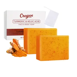 2 Pack Turmeric Kojic Acid Soap，with Vitamin E, Retinol, Collagen, Hyaluronic Acid Gentle Care for Face & Body  for Oily & Dry Skin