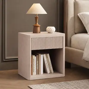 Night Stand Nightstand with Drawer Storage Fluted Bed Side Table End Table Large Modern Wide Bedside Stand Mid Century Night Stands for Bedroom Living Room Sofa Couch Home Office