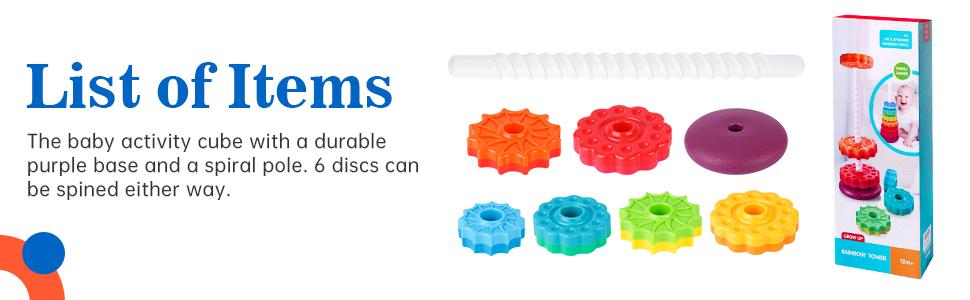 Spinning Stacking Toy for Kids, Rainbow Tower Dual-Color Spinning Wheels Premium Plastic Early Education Fun Learning Toys tower hanoi