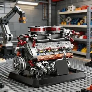 Classic Heavy Machinery Engine Building Block Set, High Difficulty Simulation Model, Precision Engineering Replica, Gift for Christmas and New Year