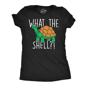Womens Funny T Shirts What The Shell Sarcastic Turtle Graphic Novelty Tee For Ladies Funny Womens T Shirts Cute Vintage Fashion Casual Ladies T-Shirt Gift Funny Animal Top Women's Novelty Tees Black -