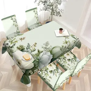 2/4/6/5/7 pieces of fashionable and high-end chair cover and tablecloth sets, thickened chair cover and tablecloth sets (1 tablecloth + 4 chair covers or 1 tablecloth + 6 chair covers), easy to care for, reusable, for home decoration
