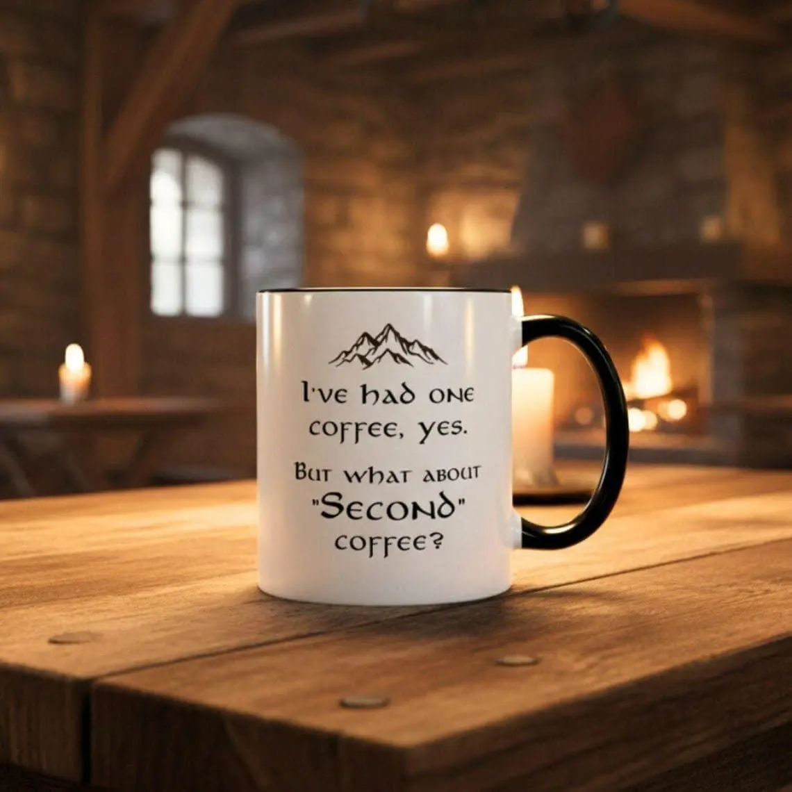[Sale off up to 50%] Lord of the Rings Inspired Hobbitcore Mug - Second Breakfast Glossy Cup, Fantasy Lover Gift, 11oz ceramic accent mug