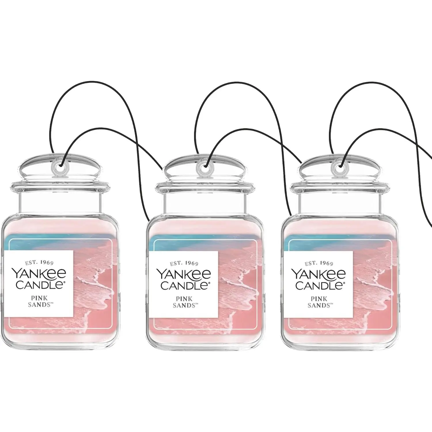 Yankee Candle Car Jar Ultimate Air Freshener, Hanging Car Freshener, Long Lasting Car Fragrance, Pink Sands (Pack of )