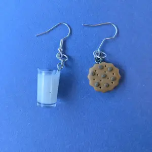 Milk and Cookie Earrings with Clear Design, and Cookie Charm Detail