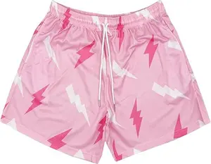 Unisex Blush Pink Lightning Strike Mesh Shorts – Electric Pulse Edition