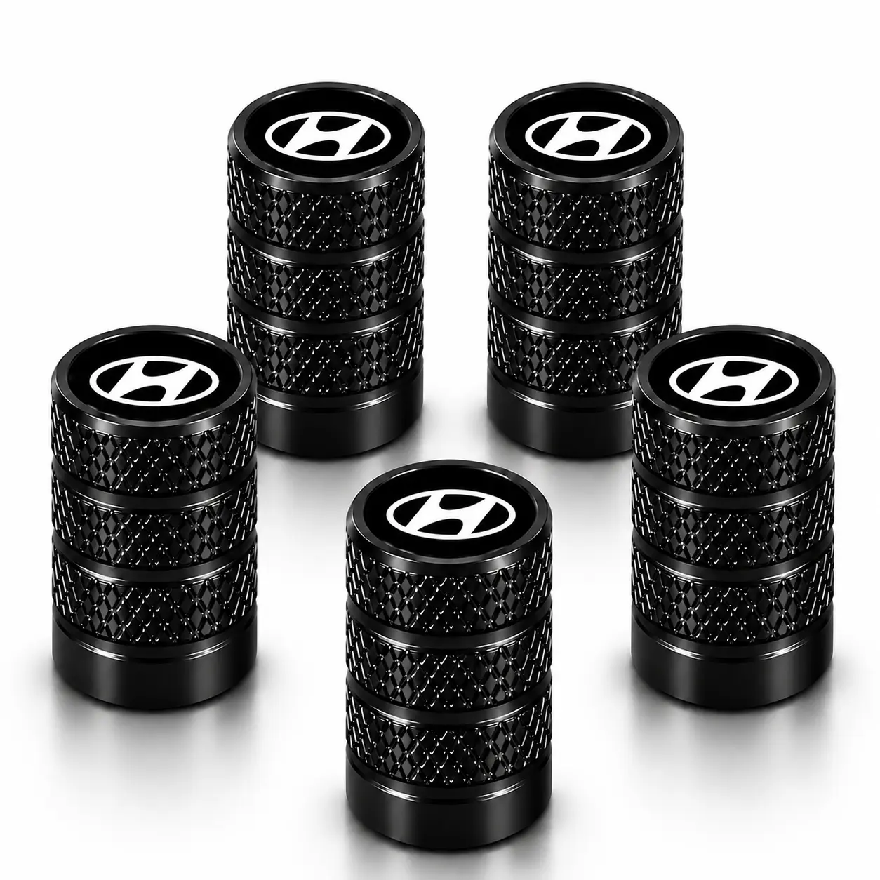 5-Pack Knurled Round Aluminum Tire Valve Stem Caps for Hyundai Tucson Santa Fe Elantra Palisade Kona Sonata Santa Cruz, Anti-Rust, Prevent Leaks, Quick Install Wheel Air Dust Covers for Sedans, Trucks, Exterior Appearance-Enhancing Auto Accessories, Metal