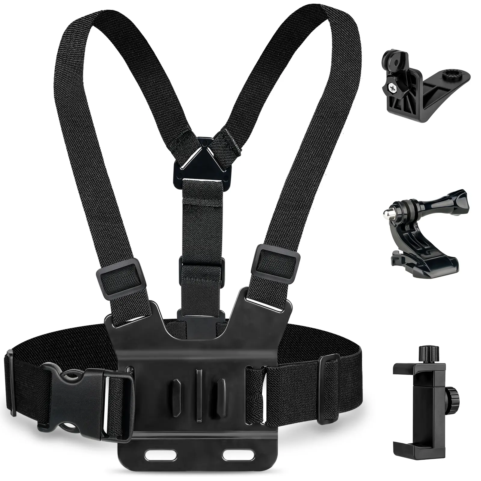 CAMOLO Universal Mobile Cellphone Mount Accessories - Chest, Head, Neck Harness Strap Holder with Cell Phone Clip for Action Camera POV, GoPro, Akaso, Samsung, iPhone Video Recording/Filming