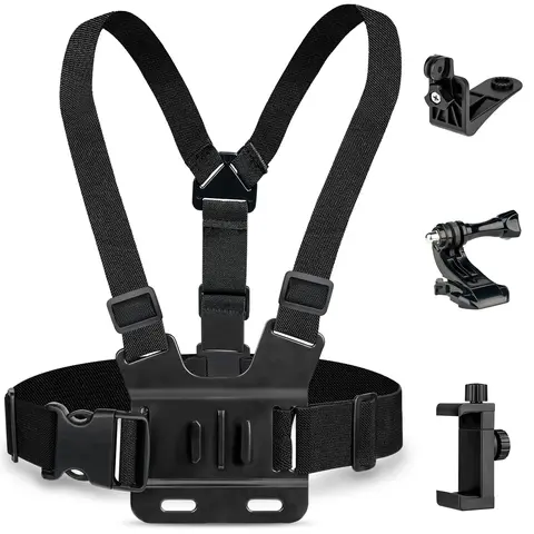 CAMOLO Universal Adjustable Strap Cellphone Mount - Easy-Remove, Universal Clips, J-Hook, 90° Rotation - Fits Smartphones, Action Cameras (GoPro, Akaso) - Bicycle, Fishing, Motorcycle Accessories (Chest/Head/Neck Harness for Skiing)