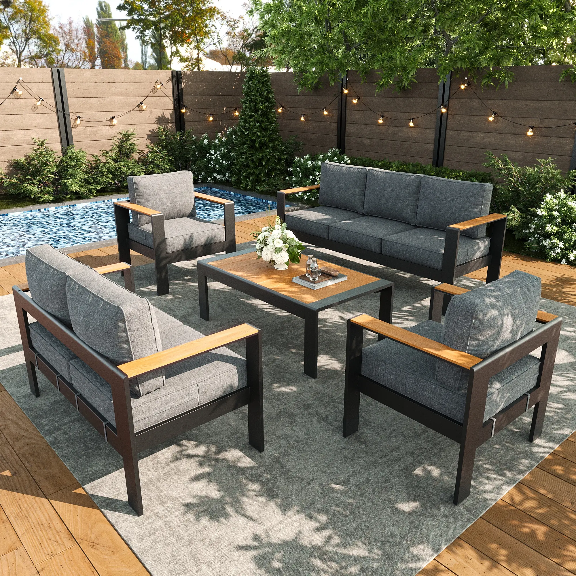 【3/4/5 Packages Shipping】LayinSun Aluminum Outdoor Furniture Set with Coffee Table, Outside Patio Deep Seating Conversation Set with Upgraded Washable Thick Cushion
