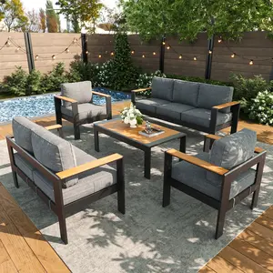 【3/4/5 Packages Shipping】LayinSun Aluminum Outdoor Furniture Set with Coffee Table, Outside Patio Deep Seating Conversation Set with Upgraded Washable Thick Cushion