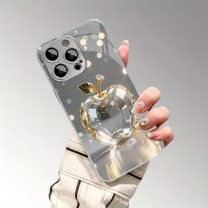 Exquisite Luxurious Sparkling Transparent Crystal Apple Printed Pattern Electroplated TPU Phone Case with Lens Protection for Iphone Models 16 15 14 13 12 11Promax Plus Xs/Xsmax, Featuring Full Coverage Tempered Glass Drop Protection.