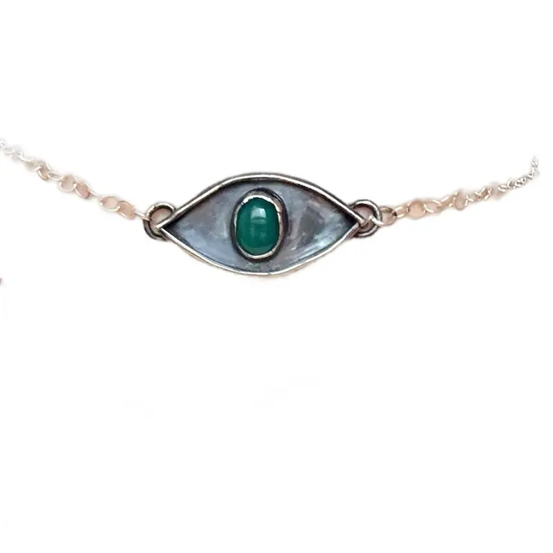 Green Onyx Eye Necklace – Handmade Sterling Silver Protective Talisman