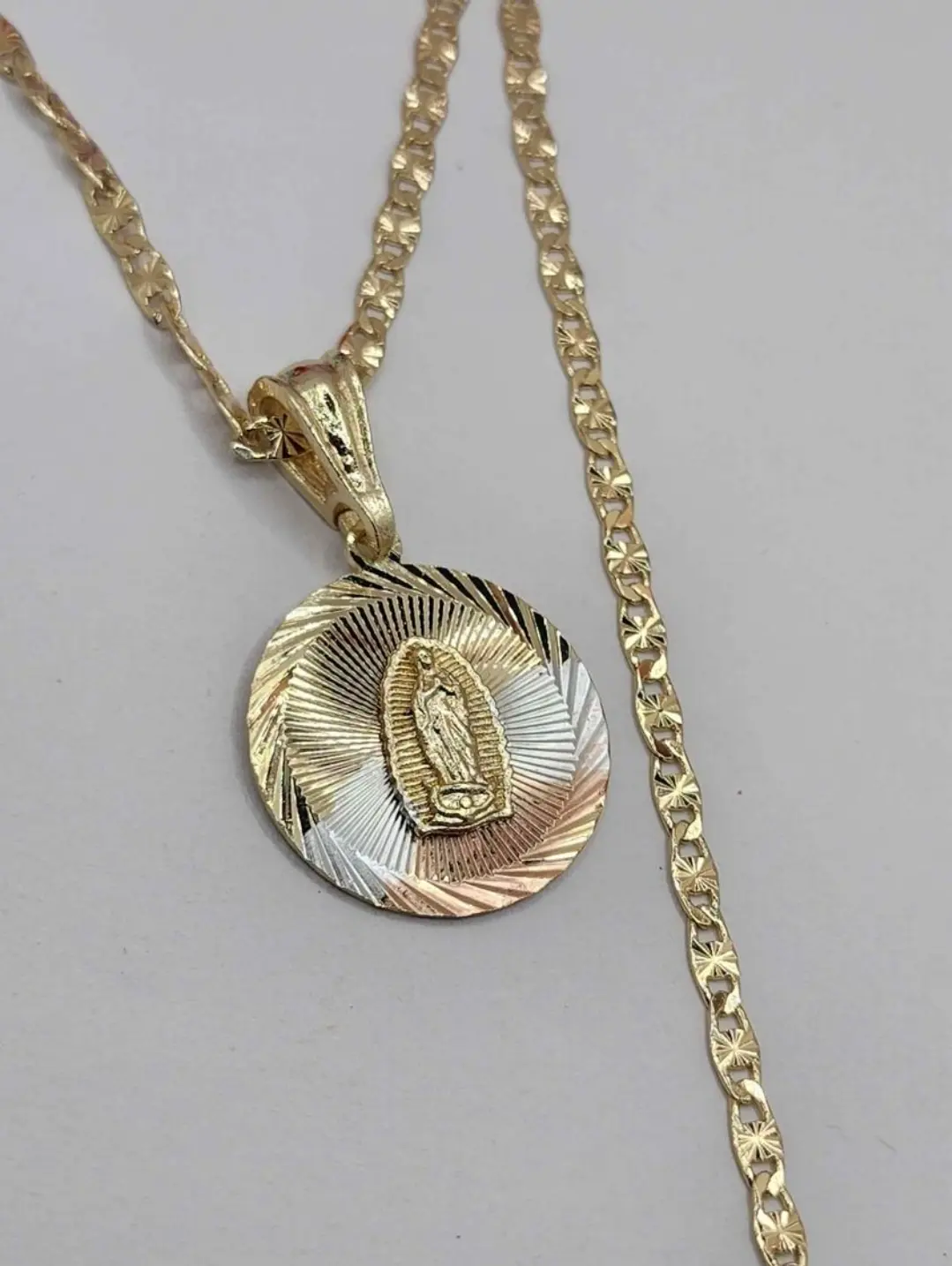 virgin mary beautiful chain round pendant regular chain style gold plated 18 inches 24"inches