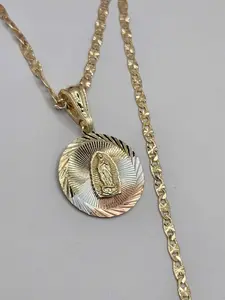 virgin mary beautiful chain round pendant regular chain style gold plated 18 inches 24"inches