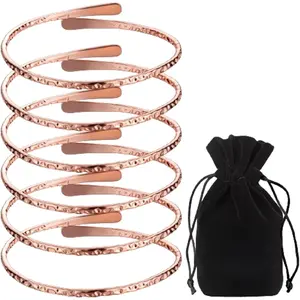 6 Pcs Adjustable Copper Cuff Bracelets for Men Women Handmade Uncoated Wire Overlap Style Health Jewelry Gift