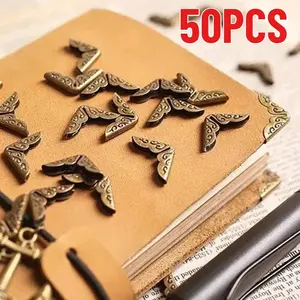 50Pcs Metal Book Corner Protector Vintage Scrapbook Photo Album Notebook Menus Folder Protecting Golden Silvery Bronze
