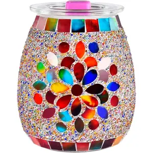 Mosaic Glass Wax Warmer, Electric Oil Burner with Flameless Night Light, Scentsy Wax Melt Warmer for Scented Wax,  Candle Warmer Lamp for  Office Bedroom Decor, Ideal